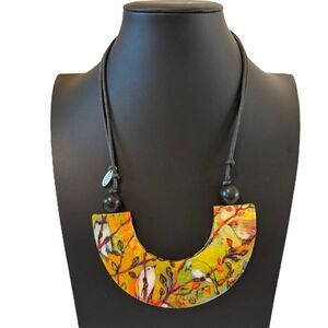 Colorful Nature Inspired U-Shaped Wood Necklace on Adjustable Cord.